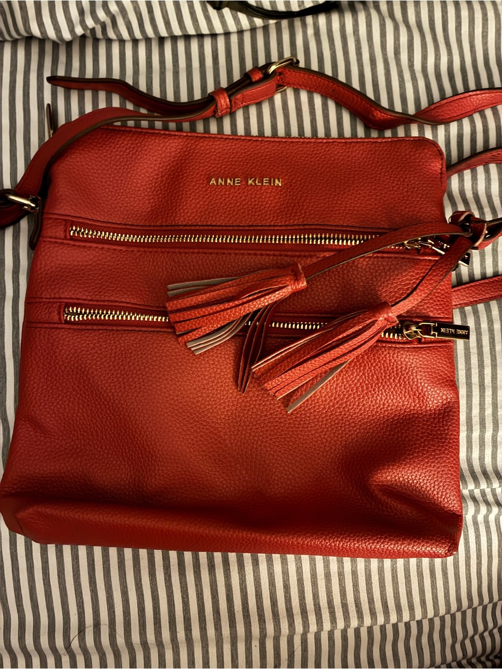 Anne Klein Pink Crossbody Bag with Tassel Zippers